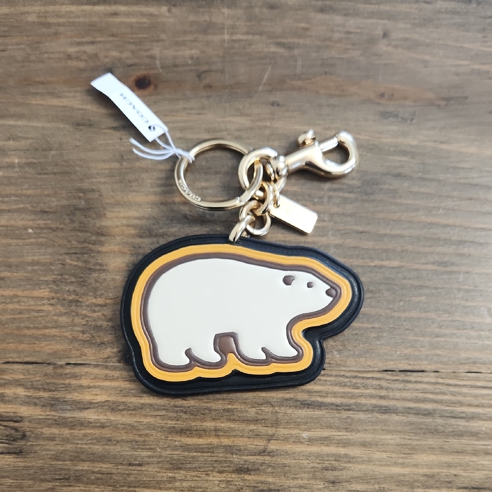 Coach Polar Bear Keychain with Gold Accents